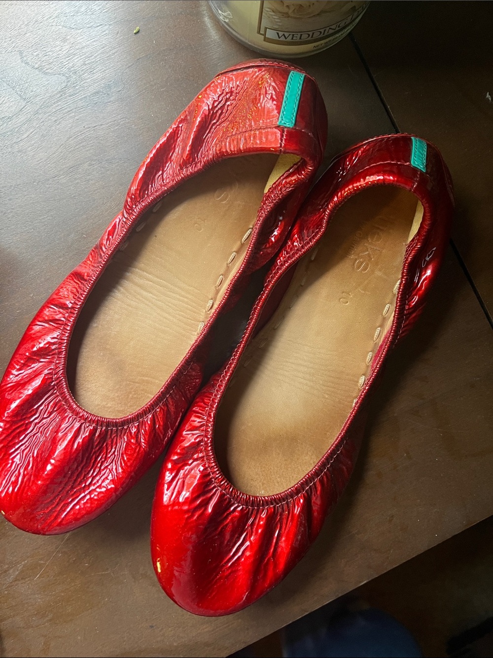 Tieks ♦️ red diamond Red Patent Leather Ballet Flats with Teal Heel Tab